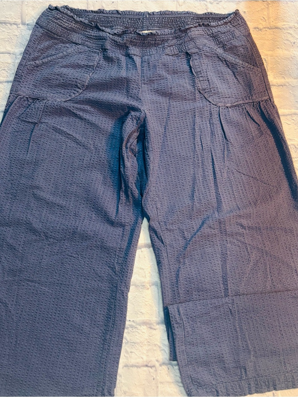 Women’s 100% Cotton Waffle Knit Blue Flowy Beach Pants Size Medium Lilka